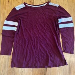 Old Navy Kids Maroon / Burgundy and Light Gray Long Sleeve Striped Tee